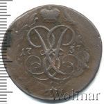 2 копейки 1757 г. Елизавета I. Номинал под св. Георгием. Красный монетный двор (2 копейки 1757г. Cu.)