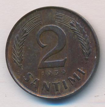 Латвия 2 сантима, 1939 (2 сантима Латвия 1939)